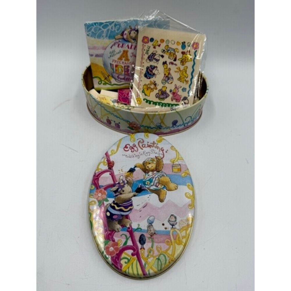 Vintage Muffy VanderBear Egg Painting Kit Walking in Egg Shells Decorative Tin